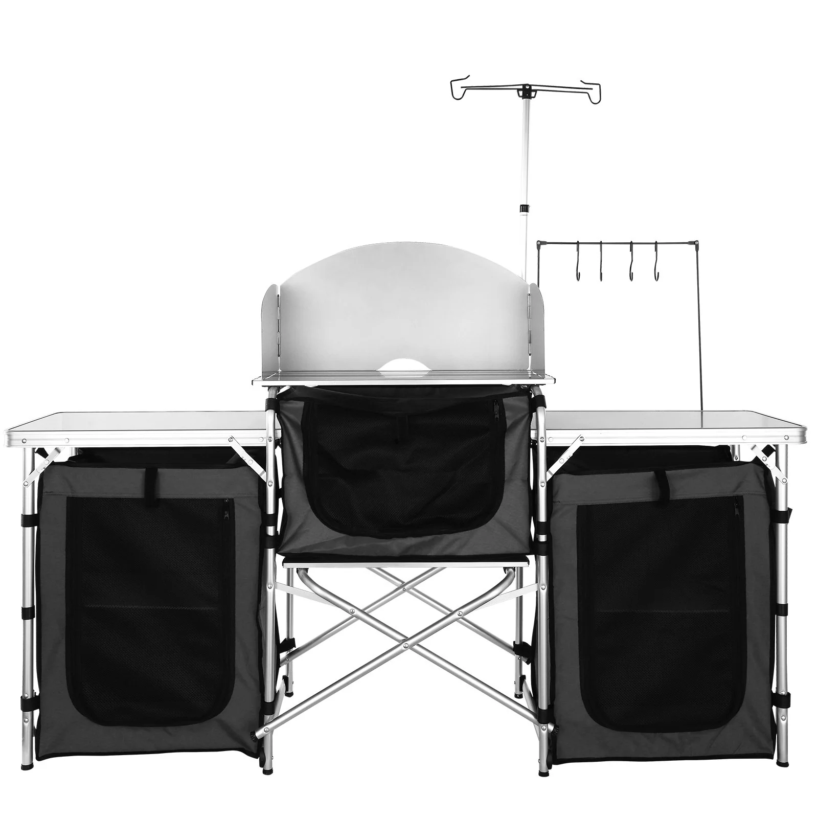 VEVOR Camping Kitchen Table, Folding Outdoor Cooking Table with Storage Carrying Bag, Aluminum Cook Station 3 Cupboard & Detachable Windscreen, Quick Set-up for Picnics, BBQ, RV Traveling, Black - Bild 2