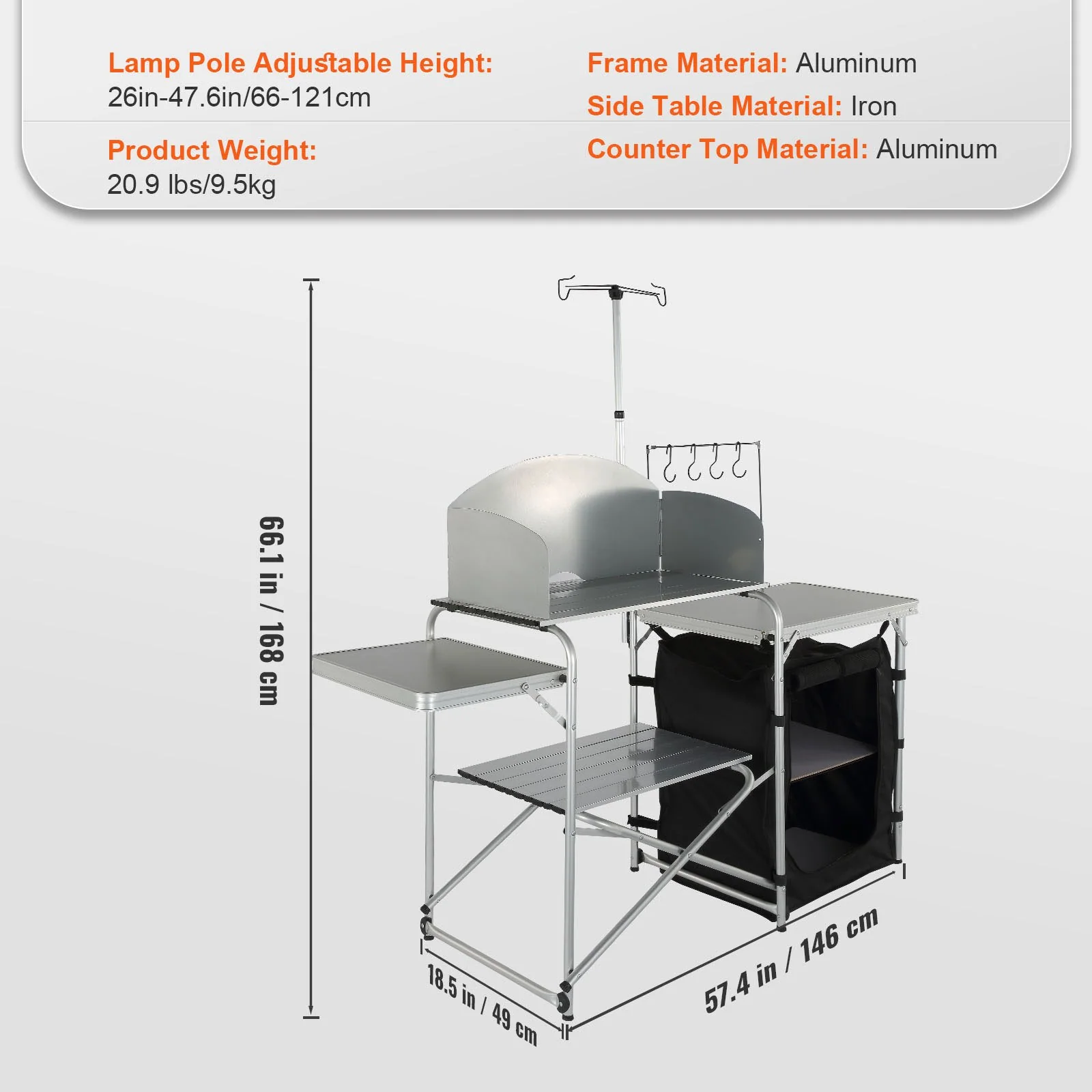 VEVOR Camping Kitchen Table Folding Portable Cook Table 1 Cupboard & Windscreen - Bild 3