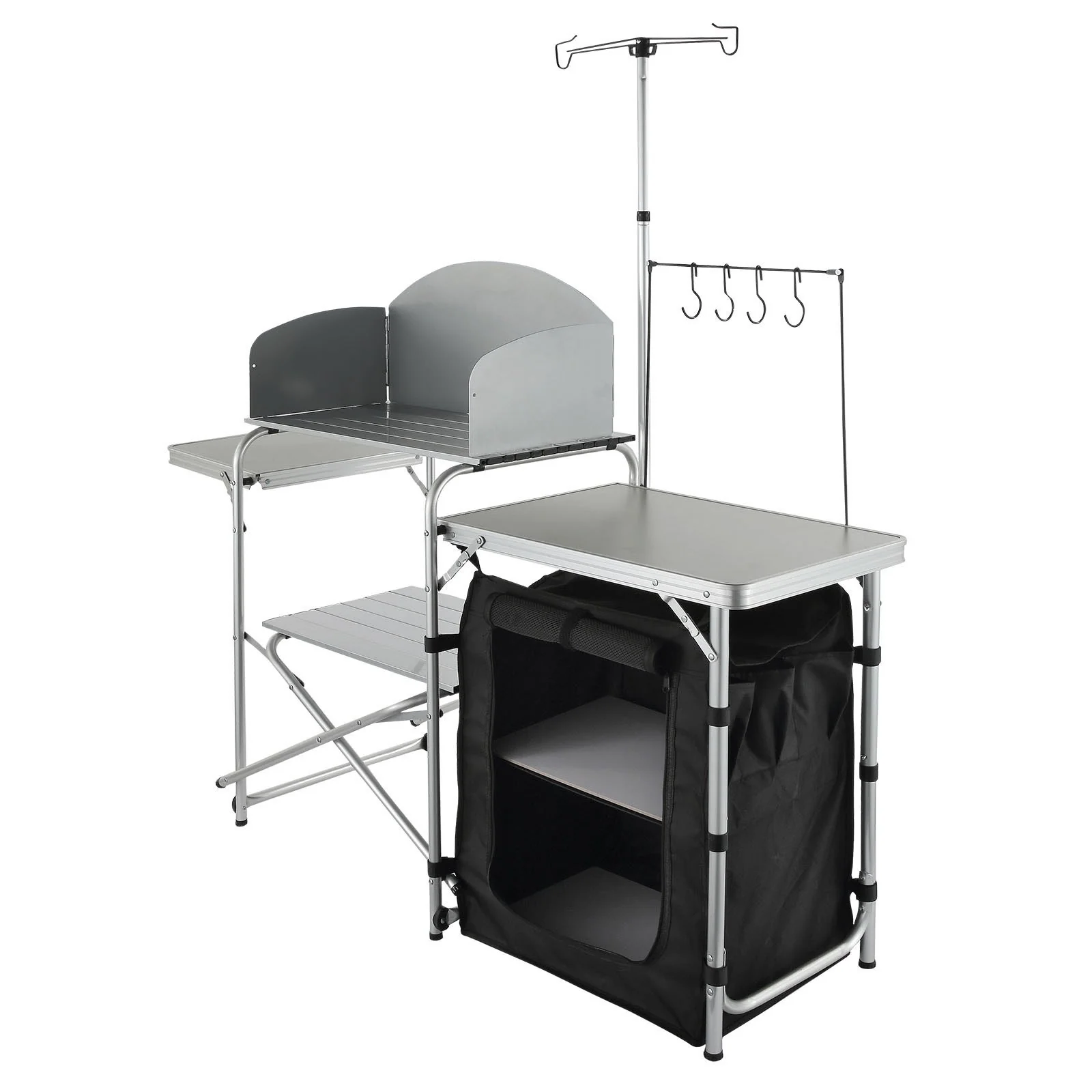 VEVOR Camping Kitchen Table Folding Portable Cook Table 1 Cupboard & Windscreen