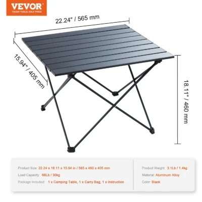VEVOR Klapptisch Campingtisch 565x460x405 mm, Zusammenklappbarer Gartentisch Balkontisch Mehrzwecktisch 30 kg Belastbar Aluminiumlegierung Camping Tisch Falttisch Hochtemperaturbeständig Tragbar