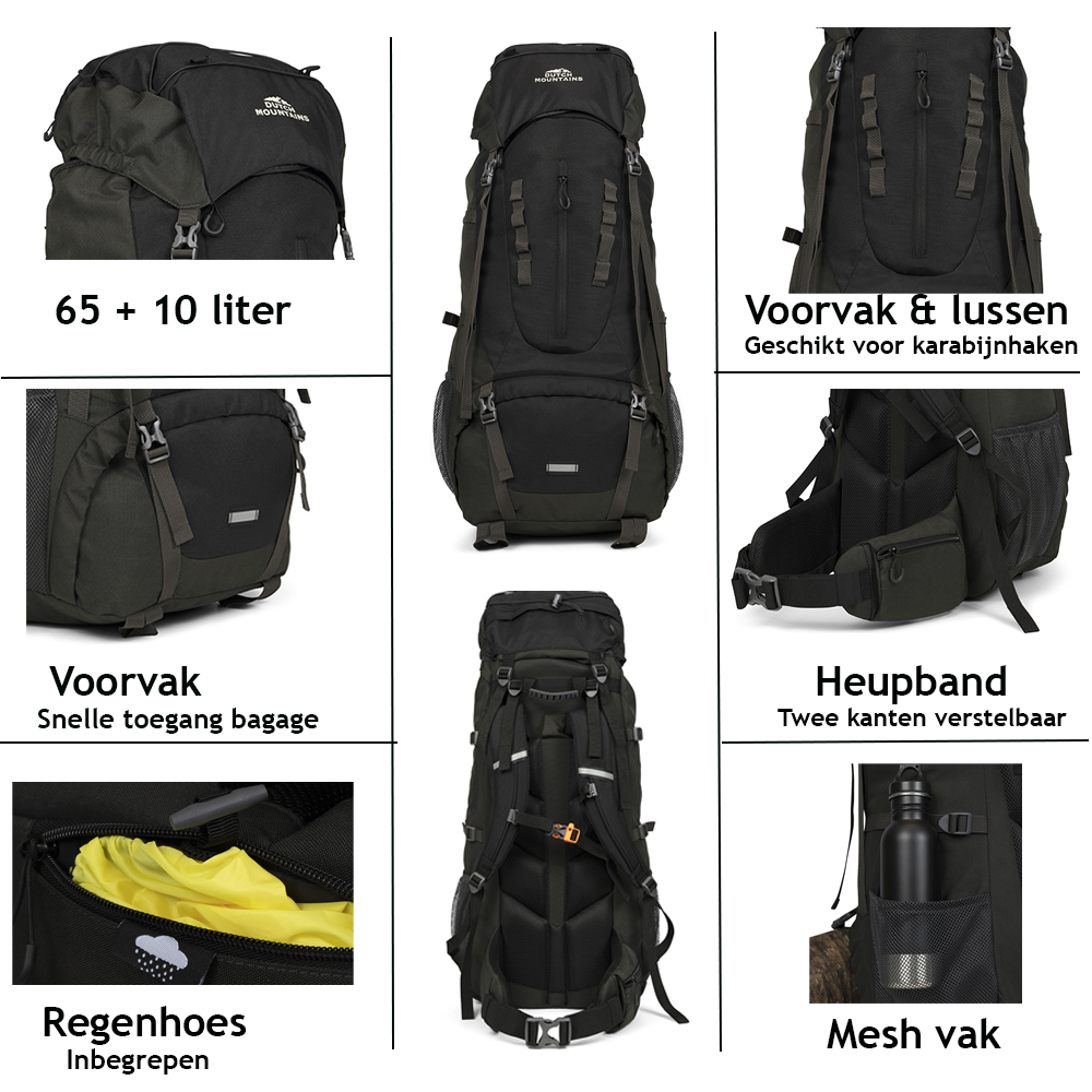 Dutch Mountains 65-75 Liter backpack mit Regenschutz - Black - Bild 3