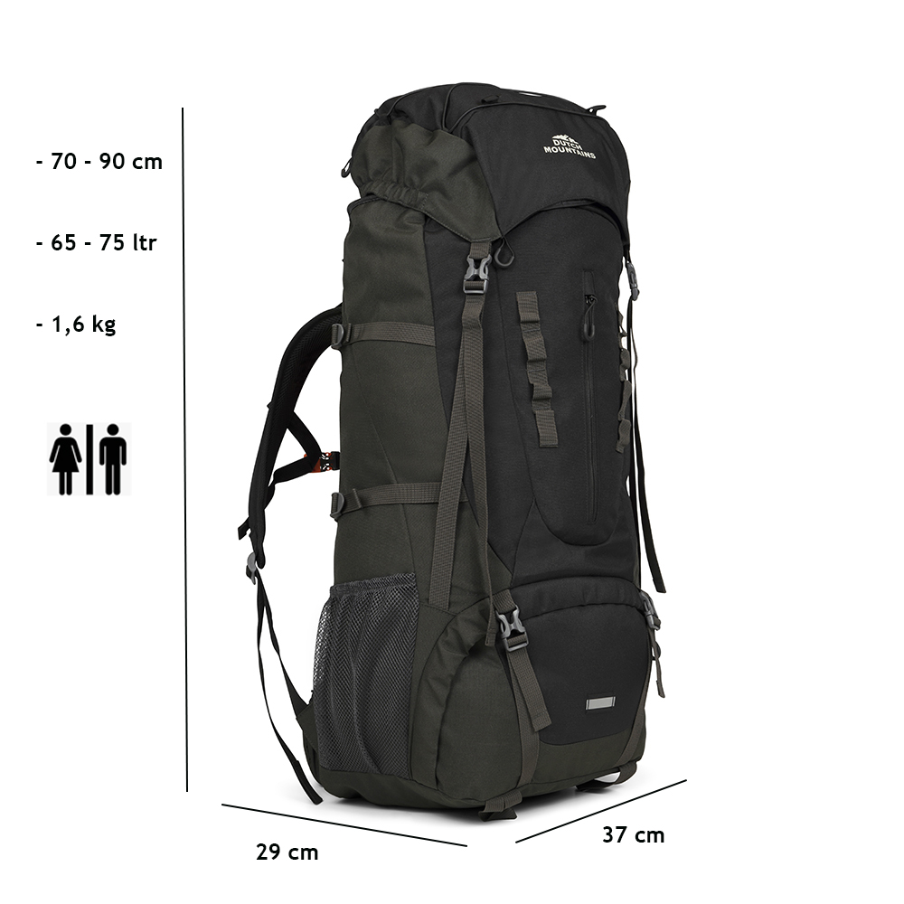 Dutch Mountains 65-75 Liter backpack mit Regenschutz - Black - Bild 4